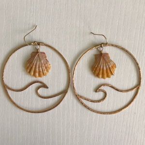 gold sunrise shell wave hoop earrings